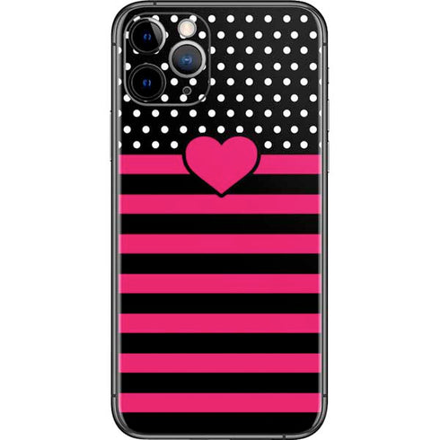 Polka Dots and Stripes Heart in Pink iPhone 11 Pro Skin